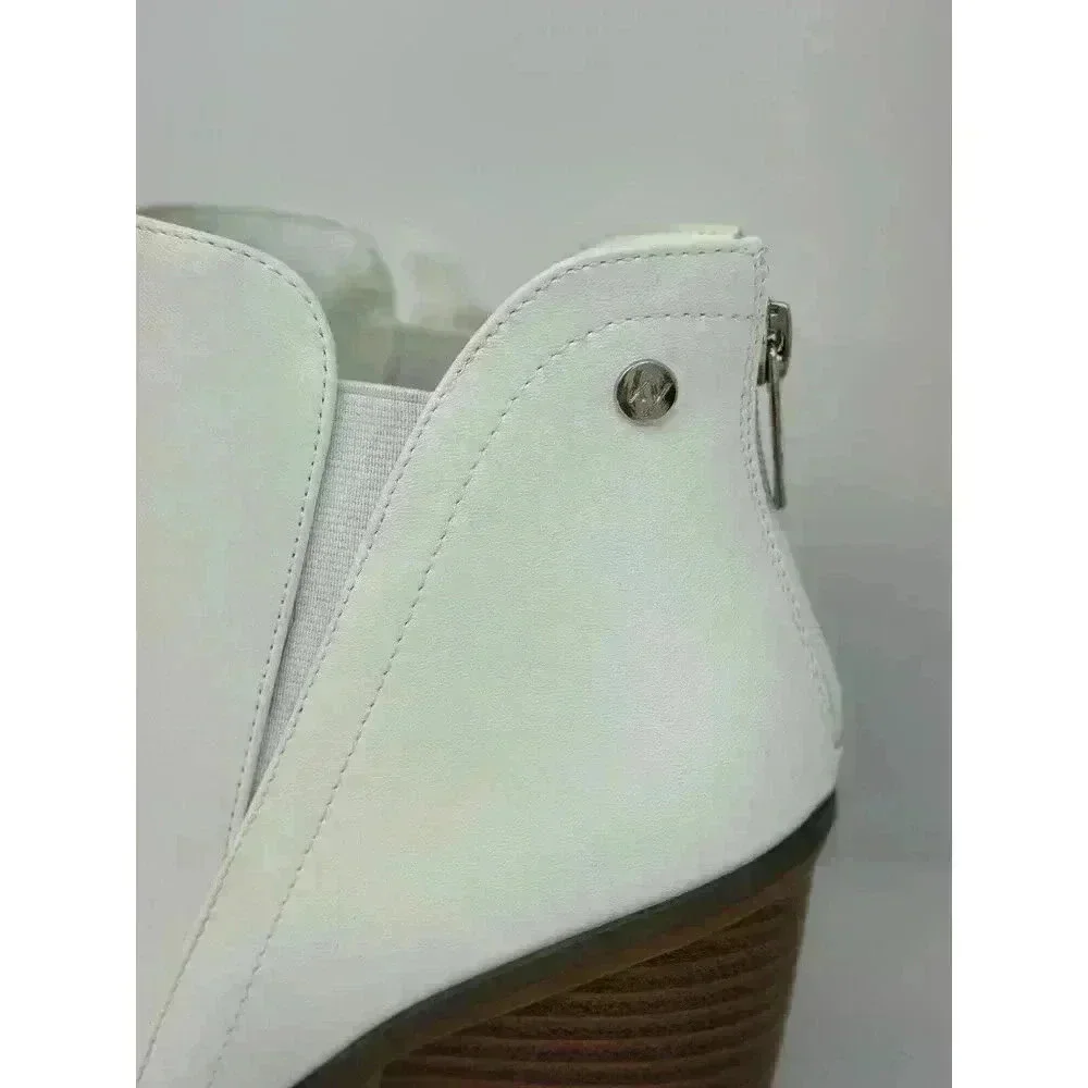 KAYLEEN / Cadi-55 / White / Leather / Ankle / Boots With Block Heel & Zip Closur